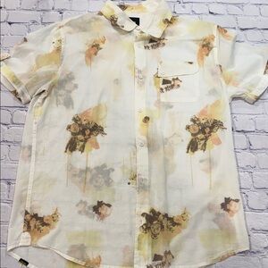 Insight Floral Short Sleeve Yellow Lightweight Stylish Button-Up Shirt L